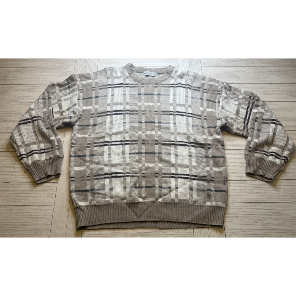 David Taylor VTG Sweater 80s 90s Brown Beige Grandpa Classic Crewneck‎ Pullover.
